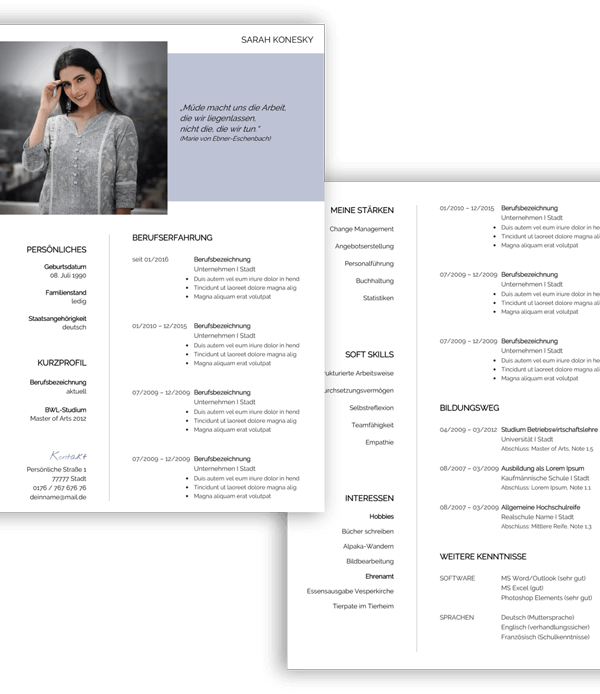 Lebenslaufvorlage modern schlicht tabellarisch