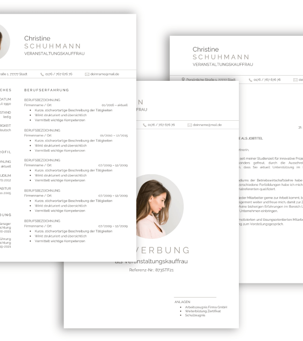 Professionelle Bewerbungsvorlage, Vorlage Bewrbung schlicht mit Lebenslauf, Anschreiben, Deckblatt