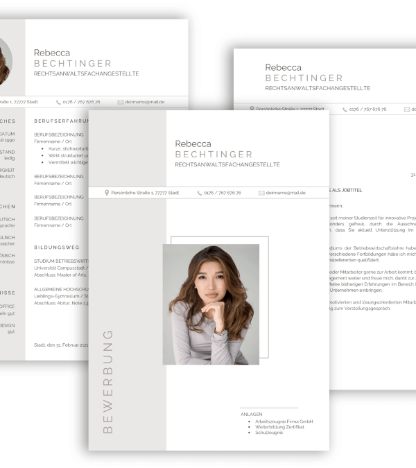 Professionelle Bewerbungsvorlage schlichte Vorlage mit Lebenslauf, Anschreiben, Deckblatt