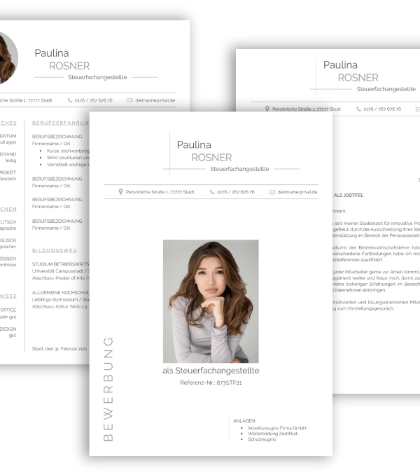 Professionelle Bewerbungsvorlage schlichte Vorlage mit Lebenslauf, Anschreiben, Deckblatt