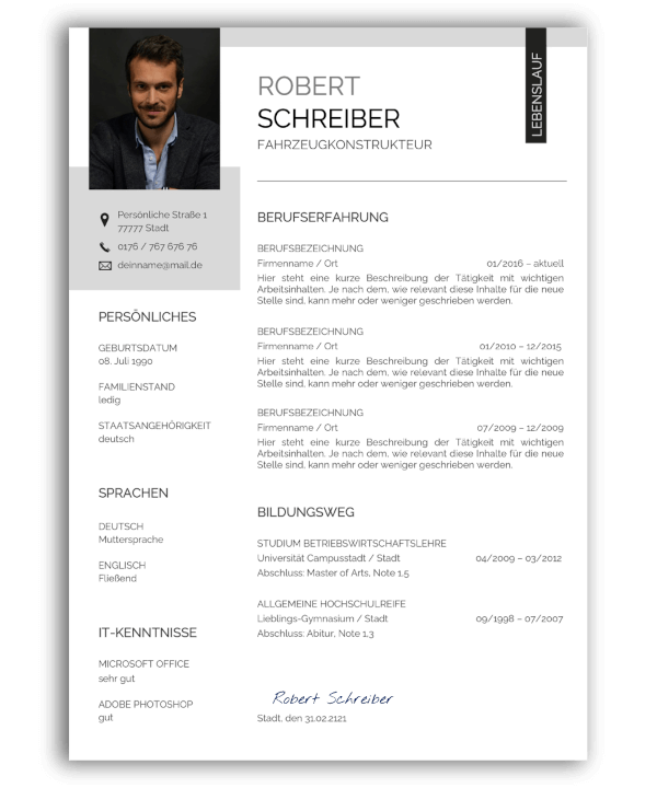 Tabellarischer Lebenslauf Vorlage professionell