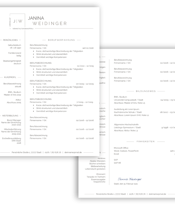 Schlichter Lebenslauf Vorlage ohne Foto professionell