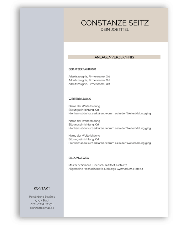 Professionelle Bewerbung Anlagenverzeichnis