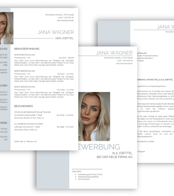 Professionelle Bewerbungsvorlage blau Vorlage Lebenslauf, Anschreiben, Deckblatt