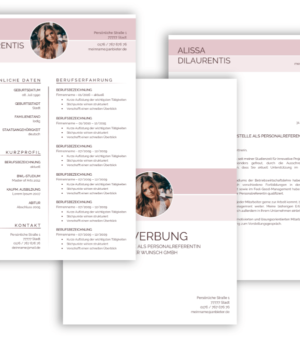 Feminine Bewerbungsvorlage Vorlage Lebenslauf, Anschreiben, Deckblatt